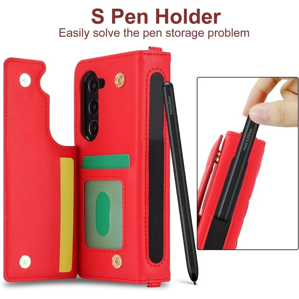 Samsung Galaxy Z Fold 6 Case Wallet with S Pen Holder - WHITE